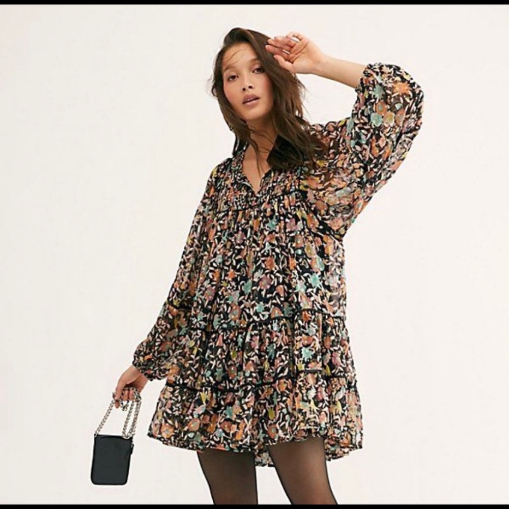 NEW FREE PEOPLE FREE SWINGING FLORAL BOHO MINI DRESS